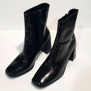 Nasty Gal Black Faux Shiny Patent Booties